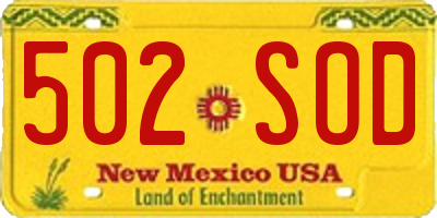NM license plate 502SOD