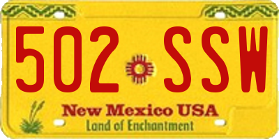 NM license plate 502SSW
