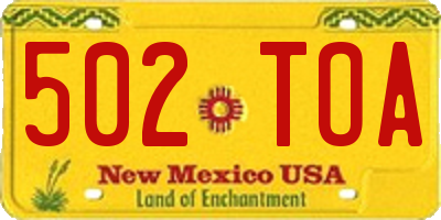 NM license plate 502TOA