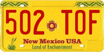 NM license plate 502TOF