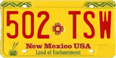 NM license plate 502TSW