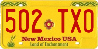 NM license plate 502TXO