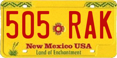 NM license plate 505RAK