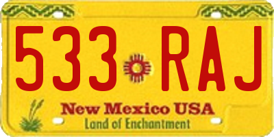 NM license plate 533RAJ