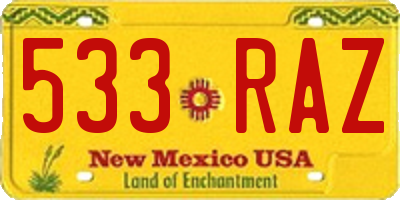 NM license plate 533RAZ