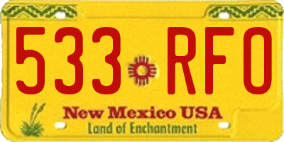 NM license plate 533RFO