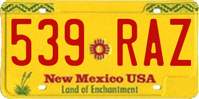 NM license plate 539RAZ