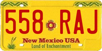 NM license plate 558RAJ