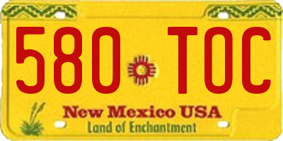NM license plate 580TOC