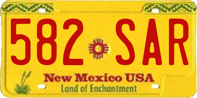 NM license plate 582SAR
