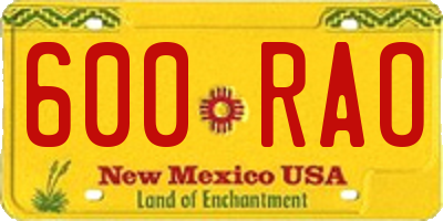 NM license plate 600RAO