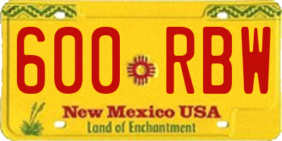 NM license plate 600RBW