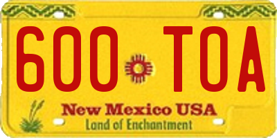 NM license plate 600TOA