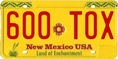 NM license plate 600TOX