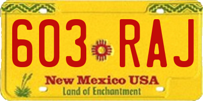 NM license plate 603RAJ