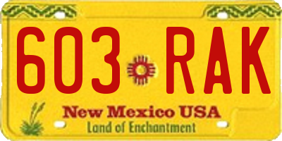 NM license plate 603RAK