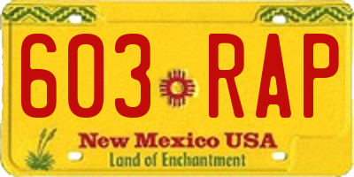 NM license plate 603RAP