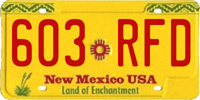 NM license plate 603RFD