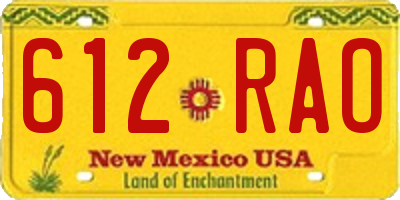 NM license plate 612RAO