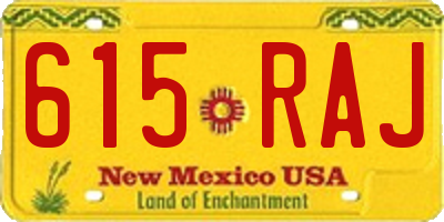 NM license plate 615RAJ