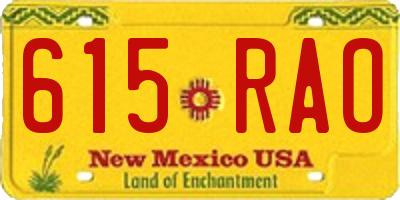 NM license plate 615RAO