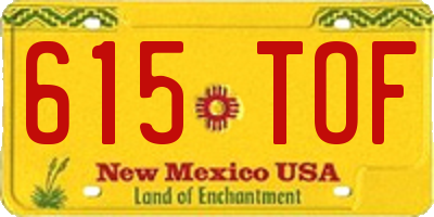 NM license plate 615TOF