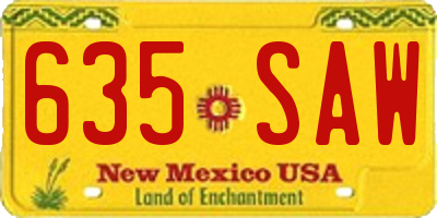 NM license plate 635SAW