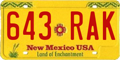 NM license plate 643RAK