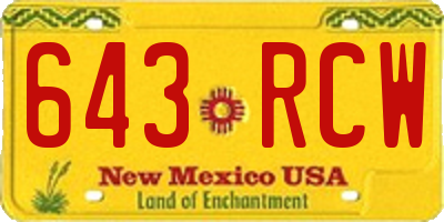 NM license plate 643RCW