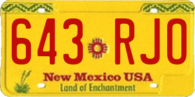 NM license plate 643RJO
