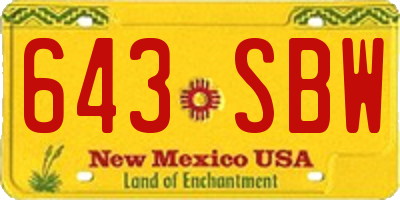 NM license plate 643SBW