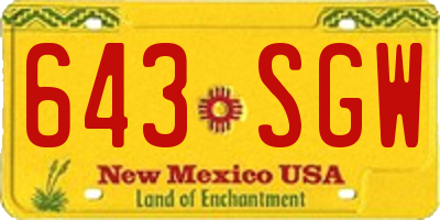 NM license plate 643SGW