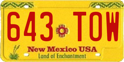 NM license plate 643TOW