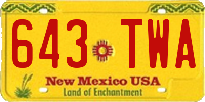 NM license plate 643TWA
