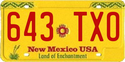 NM license plate 643TXO