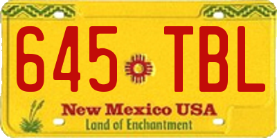 NM license plate 645TBL