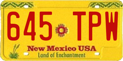 NM license plate 645TPW