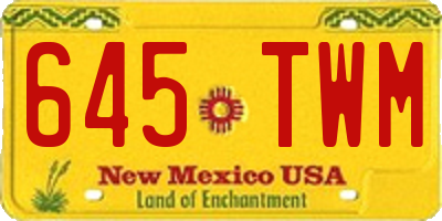 NM license plate 645TWM