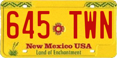 NM license plate 645TWN