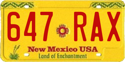 NM license plate 647RAX