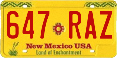 NM license plate 647RAZ