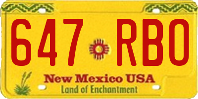 NM license plate 647RBO