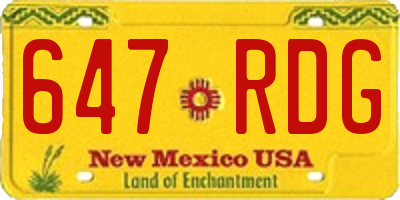 NM license plate 647RDG