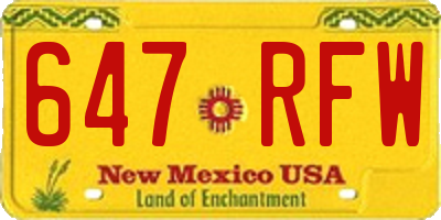 NM license plate 647RFW