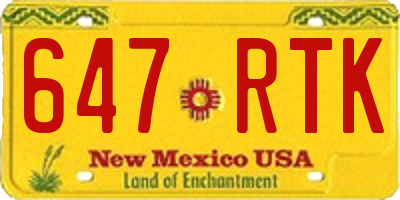 NM license plate 647RTK