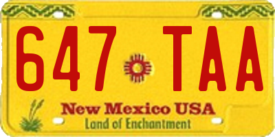 NM license plate 647TAA