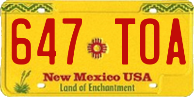 NM license plate 647TOA