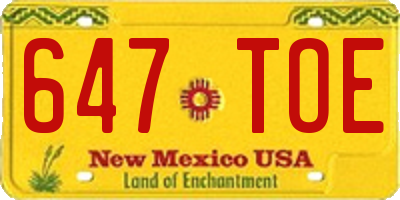 NM license plate 647TOE
