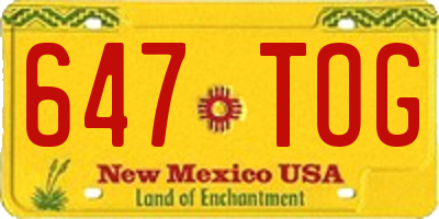 NM license plate 647TOG