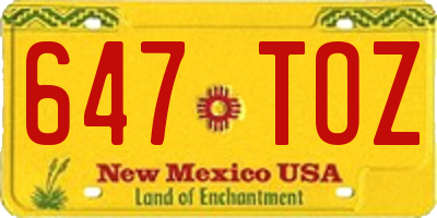 NM license plate 647TOZ